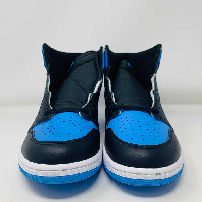 Jordan 1 High UNC Toe sneakers with blue and white colorway, high-top design, and Nike swoosh.