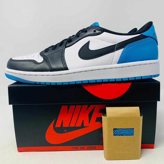 Jordan 1 Low OG Powder Blue sneaker in brand new condition with extra blue laces and authentic 2022 design