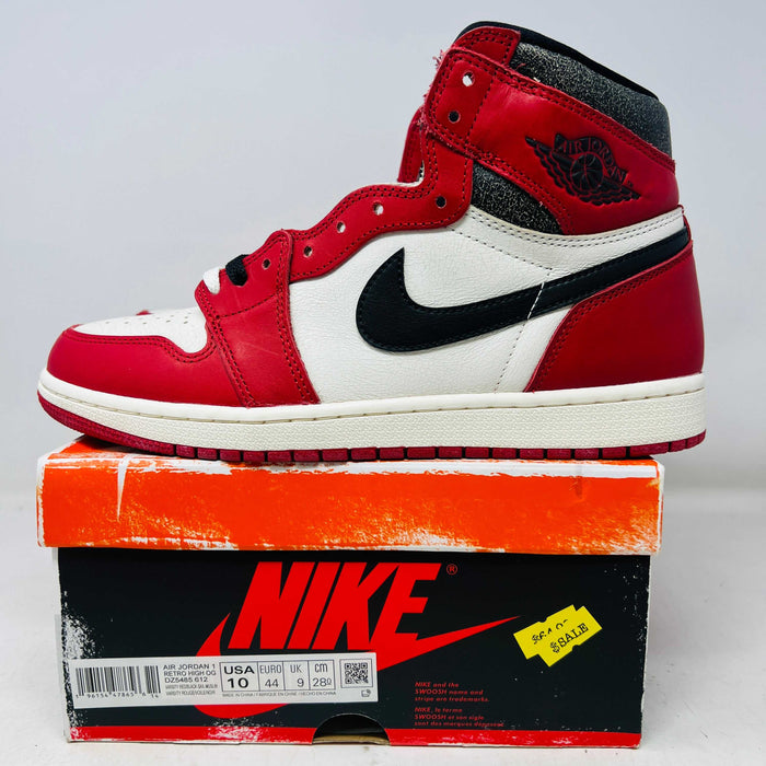 Jordan 1 Retro High OG Chicago Lost and Found sneaker on Nike box, lightly worn with extra laces 2022 model