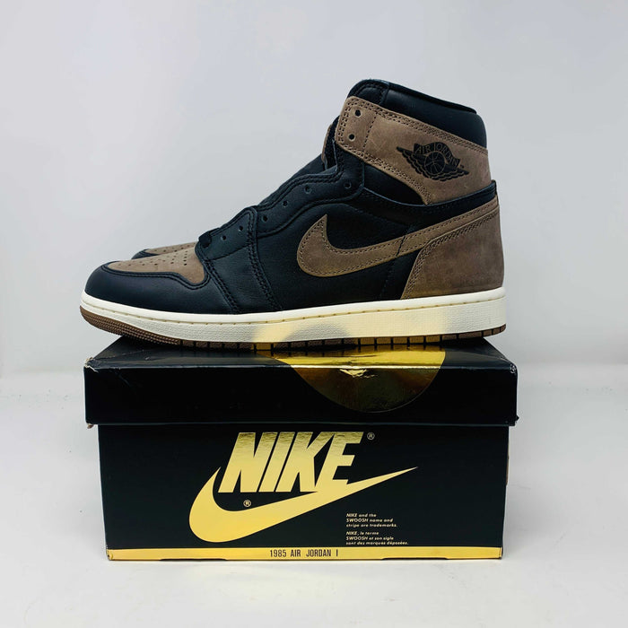 Jordan 1 Retro High OG Palomino sneakers, brand new condition from 2023, displayed on Nike box.