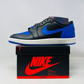 Jordan 1 Retro Low '85 Royal sneakers with extra laces, 2025 release, new condition, on Nike box.