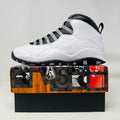 Jordan 10 Retro OG Steel 2025 white and black sneaker on original box