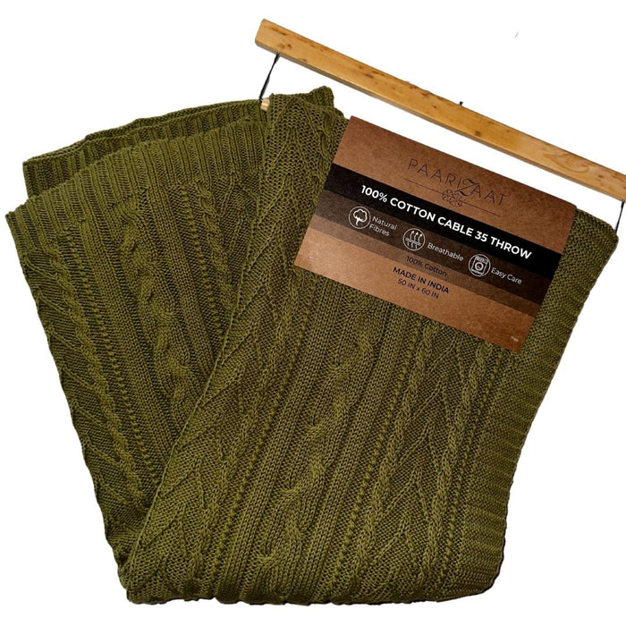 100% Cotton Throw in Olive green - Natural fiber throw blanket