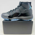 Jordan 11 Retro Gamma Blue 2025 sneaker in black and blue on box, brand new condition