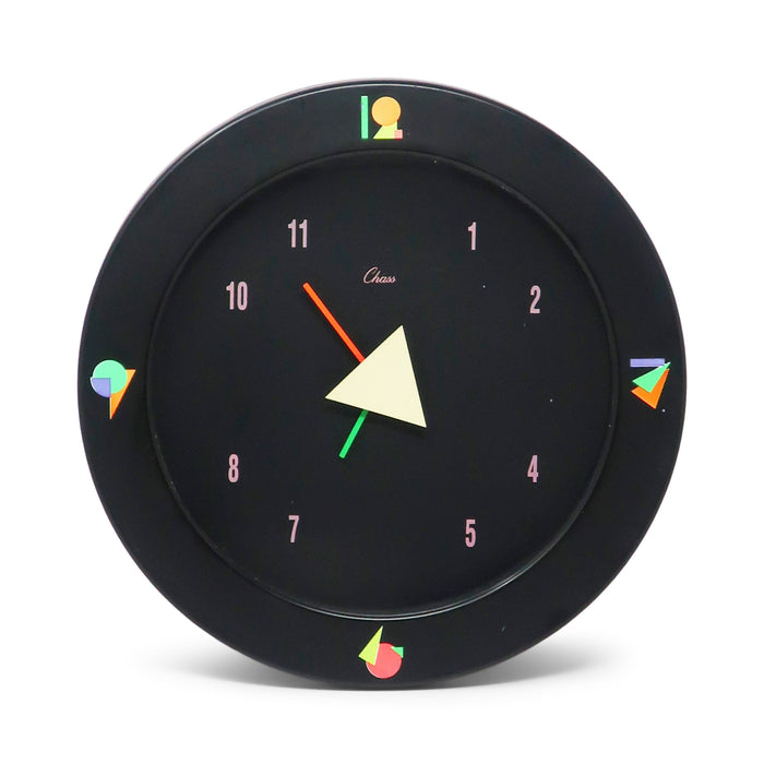 1980s Black Postmodern Wall Clock by Chass