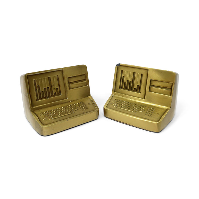 1980s Brass Computer Bookends