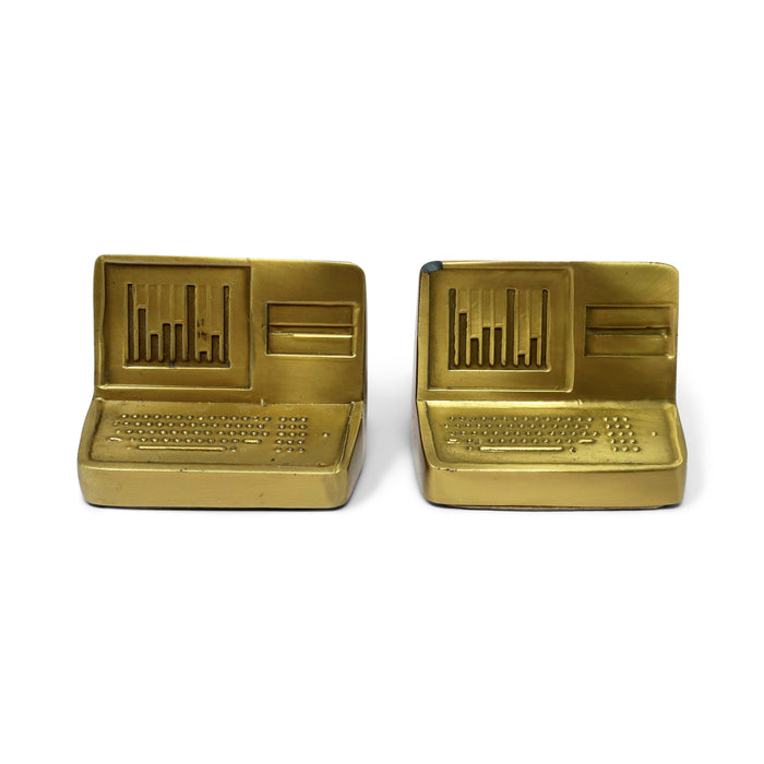 1980s Brass Computer Bookends