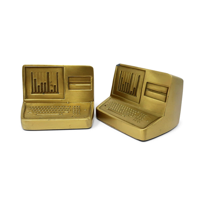 1980s Brass Computer Bookends