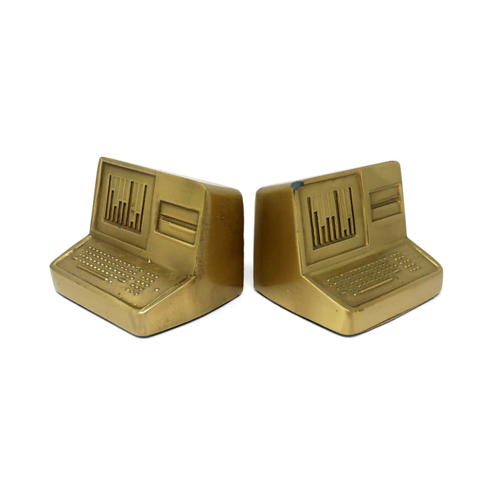 1980s Brass Computer Bookends