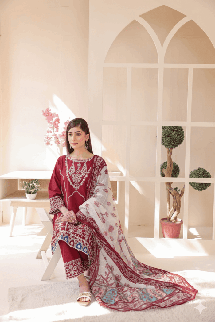 3 Piece – Embroidered Cotton Suit  22 - Nishat Creative Store