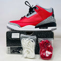 Jordan 3 Retro SE Unite sneaker with clean red and gray uppers, extra white and red laces, 2020 model, displayed on box