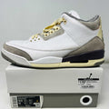 Women's Jordan 3 Retro SP A Ma Maniére sneaker in white and grey on box, size 13.5, 2021 edition