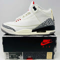 Jordan 3 Retro White Cement sneaker with clean uppers and slight yellowing on box.