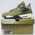 Jordan 4 Retro SE Craft Medium Olive sneaker on original box with slight box lid tear, clean uppers, light sole wear