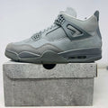 Jordan 4 Retro SE Paris Olympics Wet Cement sneaker in grey tones on matching shoebox, 2025 edition