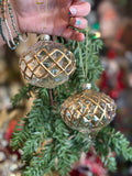 Clear and Gold Set of 2 Glass Diamond Pattern Ornaments