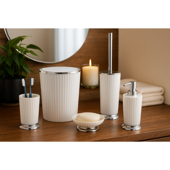 Bathroom Accessories Set 5-Piece Plastic Primostore close-up detail