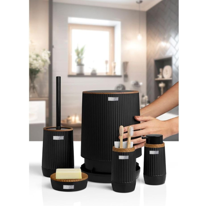 Okyanus bathroom set contents and components flat lay