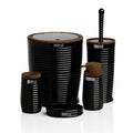 5 Piece Black Bathroom Accessories Set with Wood Grain Ring Lid
