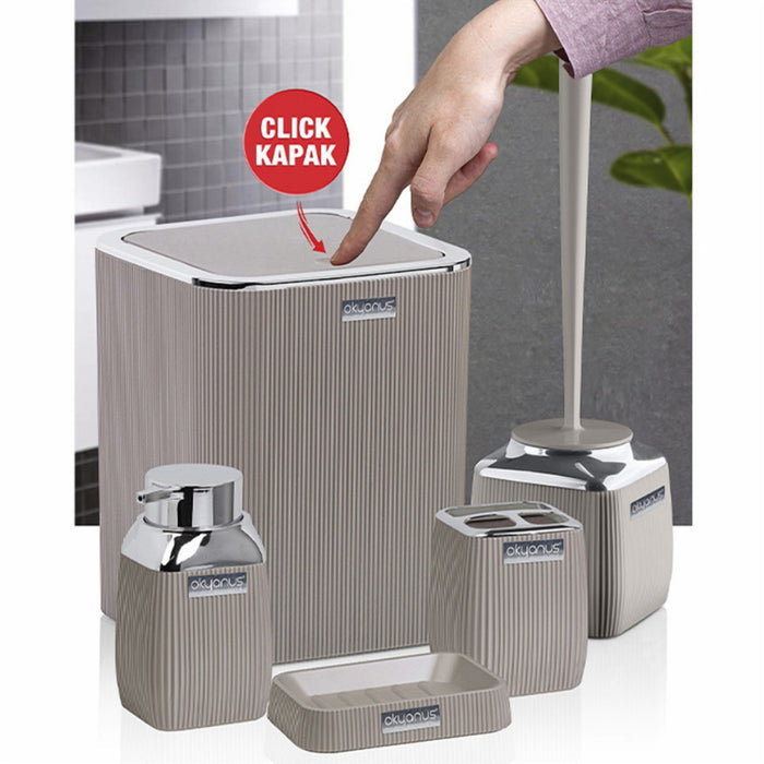 5 Piece Plastic Bathroom Set with Chrome Trim to Match Taps