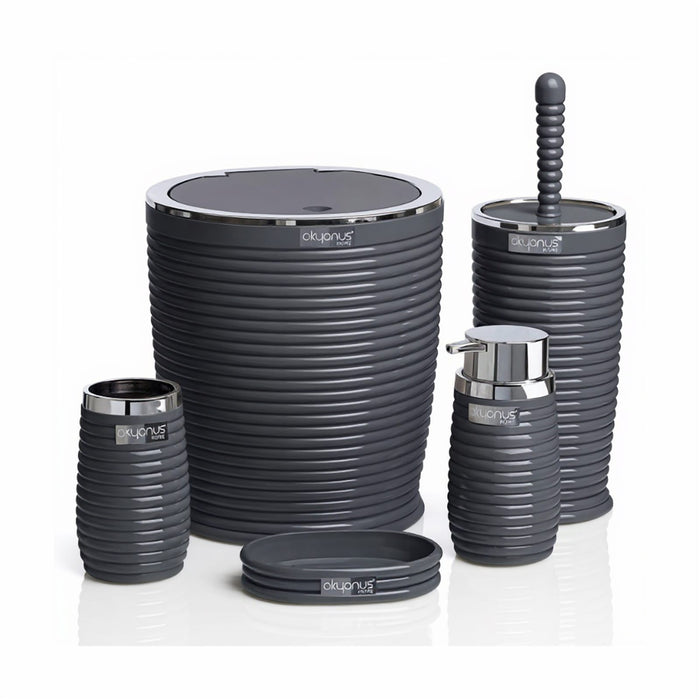 5 Piece Ribbed Bathroom Set with 23.5 cm Bin, Chrome Trim
