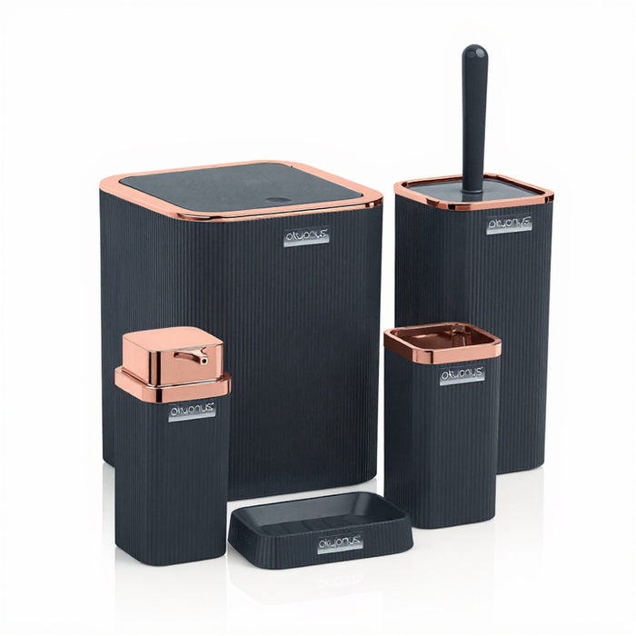 5 Piece Rose Gold Frame Bathroom Set in Plastic, Two Finishes