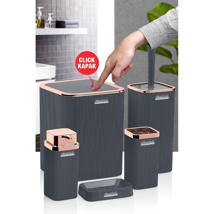 Okyanus bathroom set contents and components flat lay