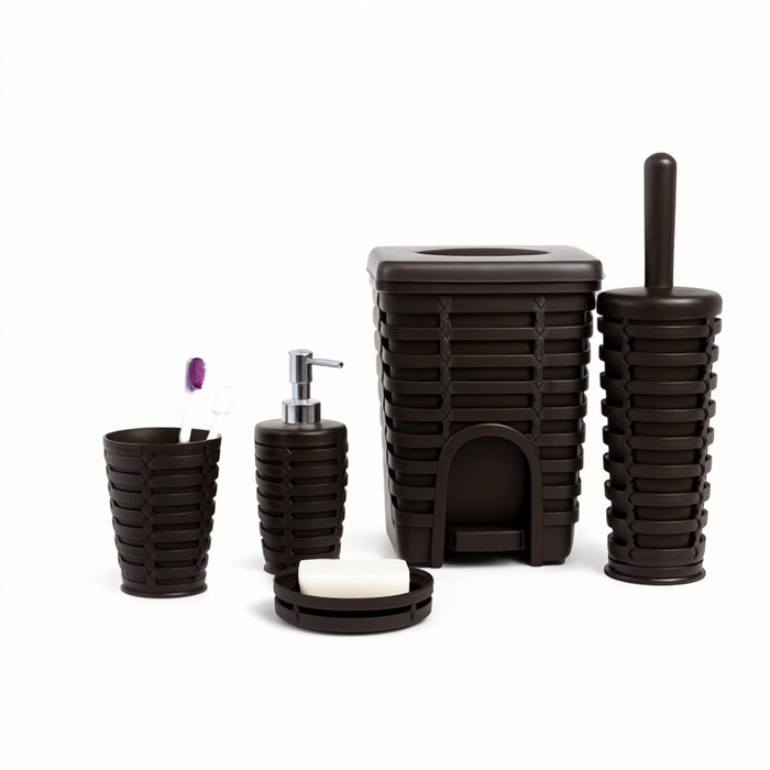 5-Piece Woven Rattan Style Bathroom Set, Four Colourways