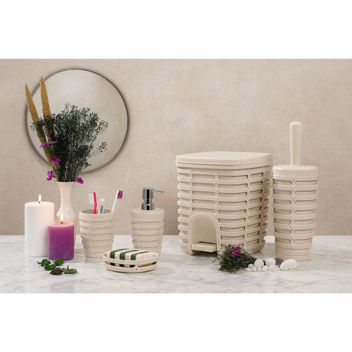 Bathroom Accessories Set 5-Piece Rattan Primanova close-up detail