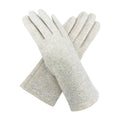 A&B Fashion GV2488-072 Plain Solid Colour Touch Screen Gloves with Sparkly Crystals - Beige