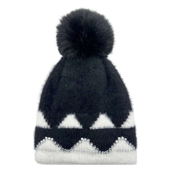 A&B Fashion HT2411-089 Colourful Sequined Pom Pom Hat - Black