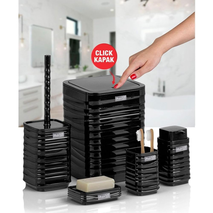 Okyanus bathroom set contents and components flat lay