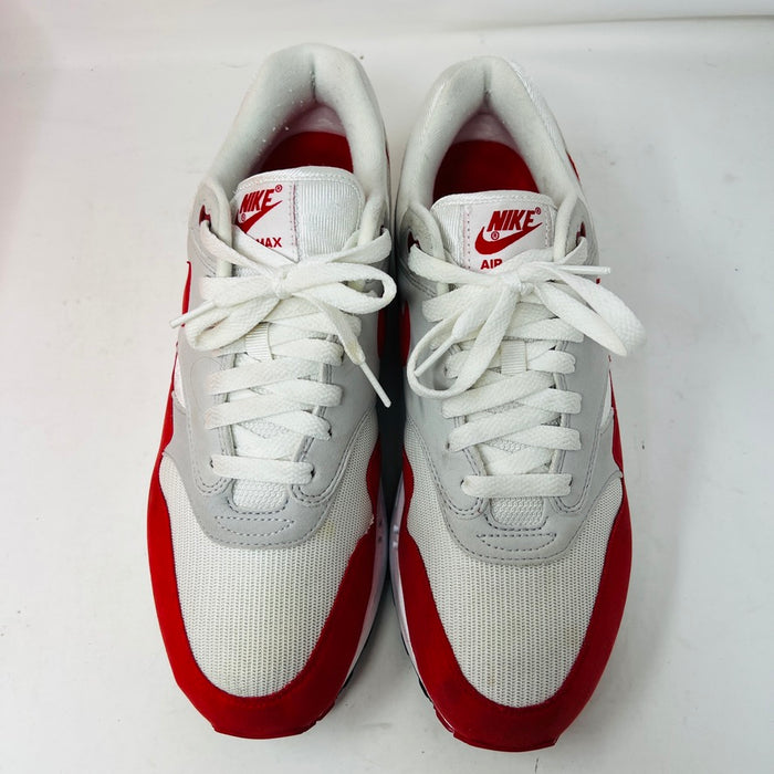 Nike Air Max 1 Anniversary Red sneakers in white and red, 2018 restock, 8.5/10 condition, on original box.
