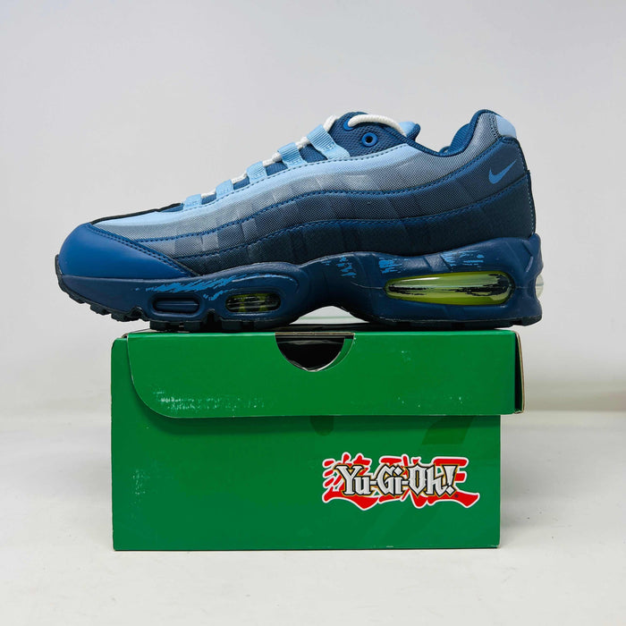 Nike Air Max Muscle 95 Yu-Gi-Oh! Joey sneaker in blue on green Yu-Gi-Oh! box with promo card 2025 edition