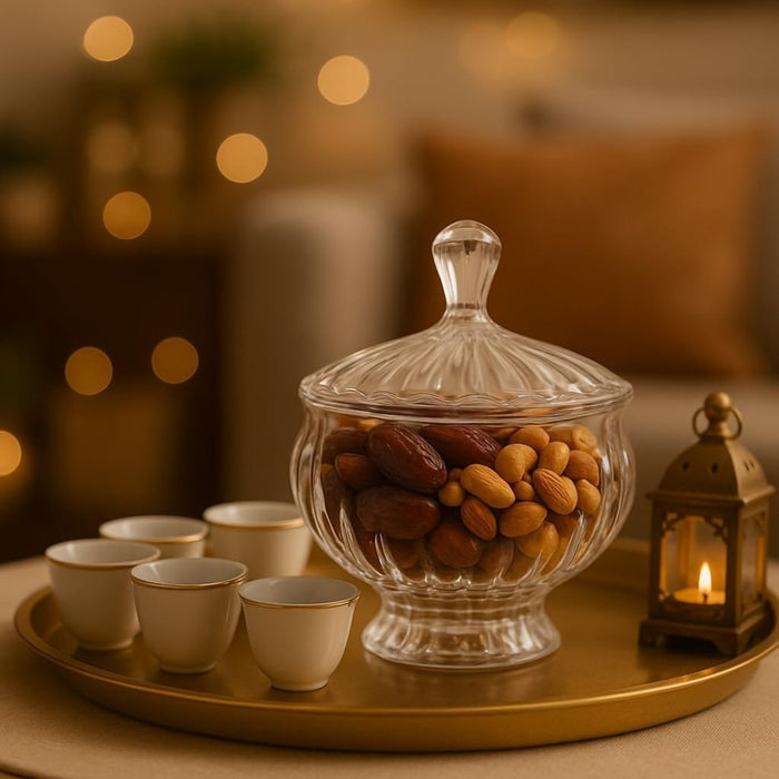 Airtight Cut Glass Candy Dish with Lid for Sweets and Dates