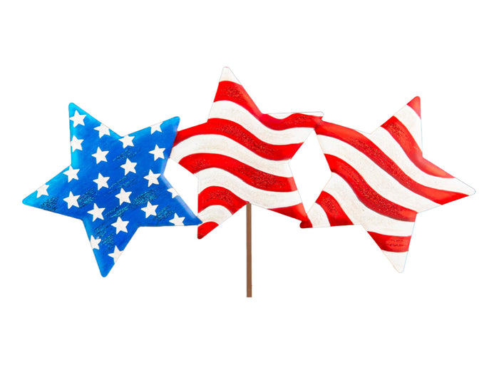 Americana: 3 Stars Red, White, Blue Metal Stake with Easel
