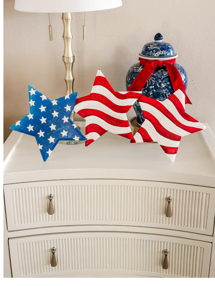 Americana: 3 Stars Red, White, Blue Metal Stake with Easel