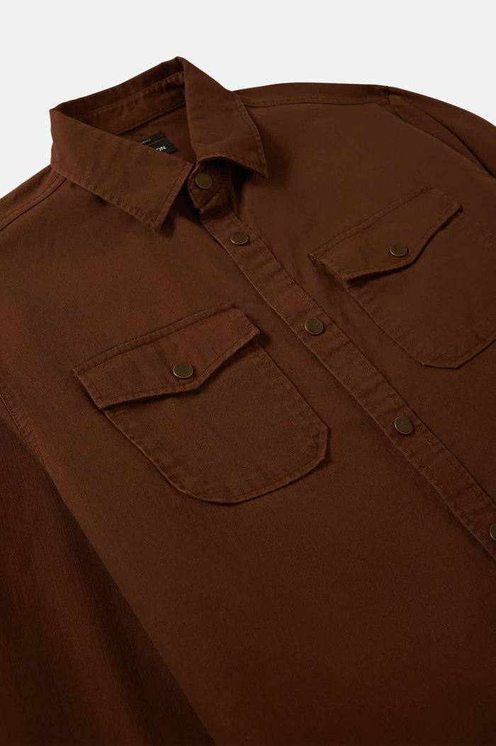 Men's Ash Denim L/S Overshirt in the color Pinecone Brown - Additional Laydown image