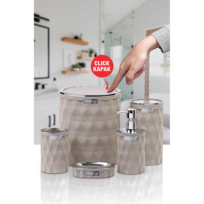 Okyanus bathroom set contents and components flat lay
