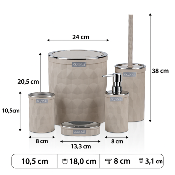 Okyanus bathroom set Plastic dimensions specs
