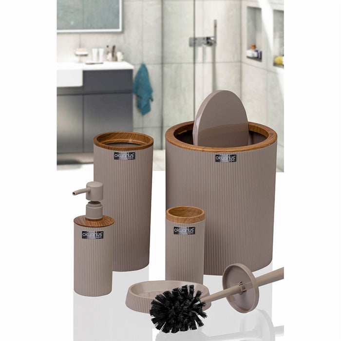 Beige Ribbed Bathroom Set, 18.5 cm Soap Dish & 7.5 L Bin