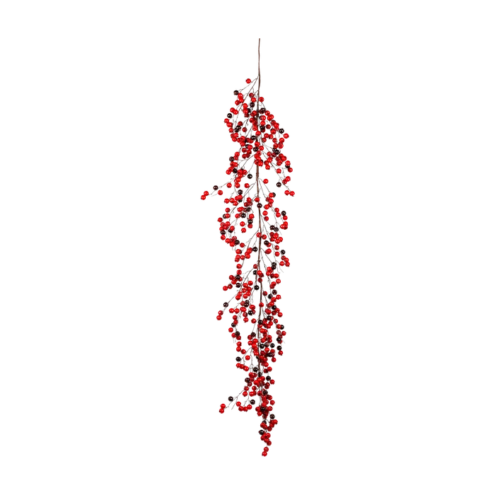 Burgundy and red berry garland with clustered glossy berries on branching stems, shown on a transparent background.