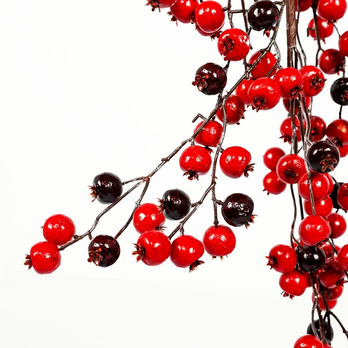 Burgundy and red berry garland with clustered glossy berries on branching stems, shown on a transparent background.