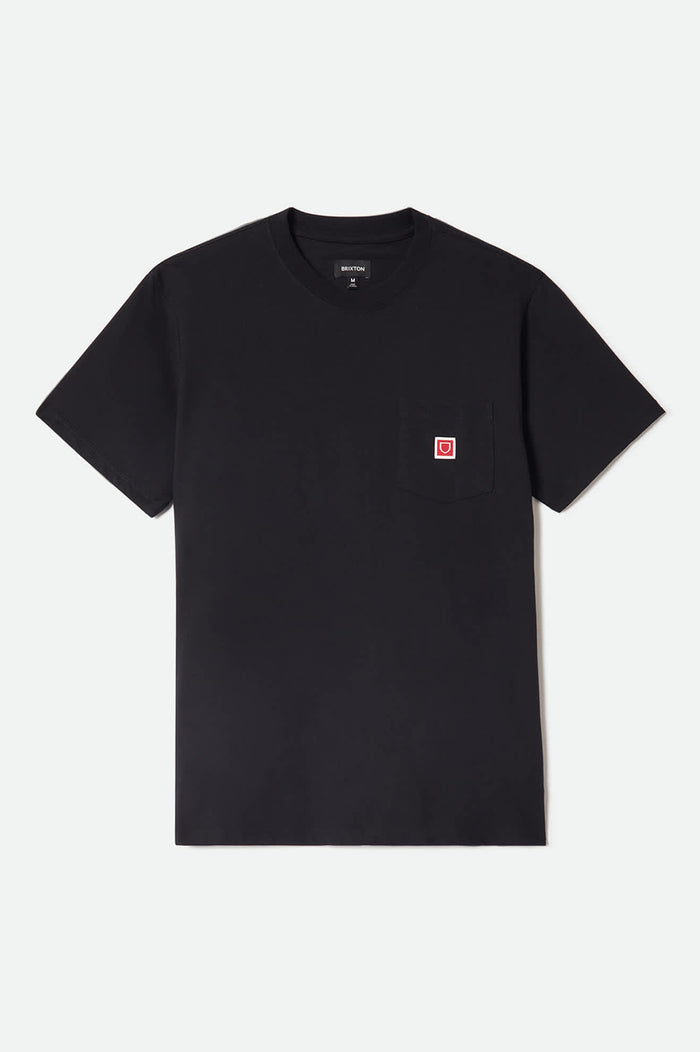 Men's Beta Sheild Short Sleeve Pocket T-Shirt in the color Black - Front Product Laydown Image
