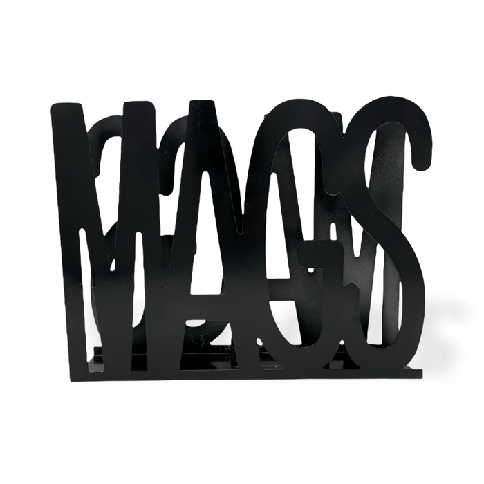 Black Metal MAGS Cutout Magazine Rack