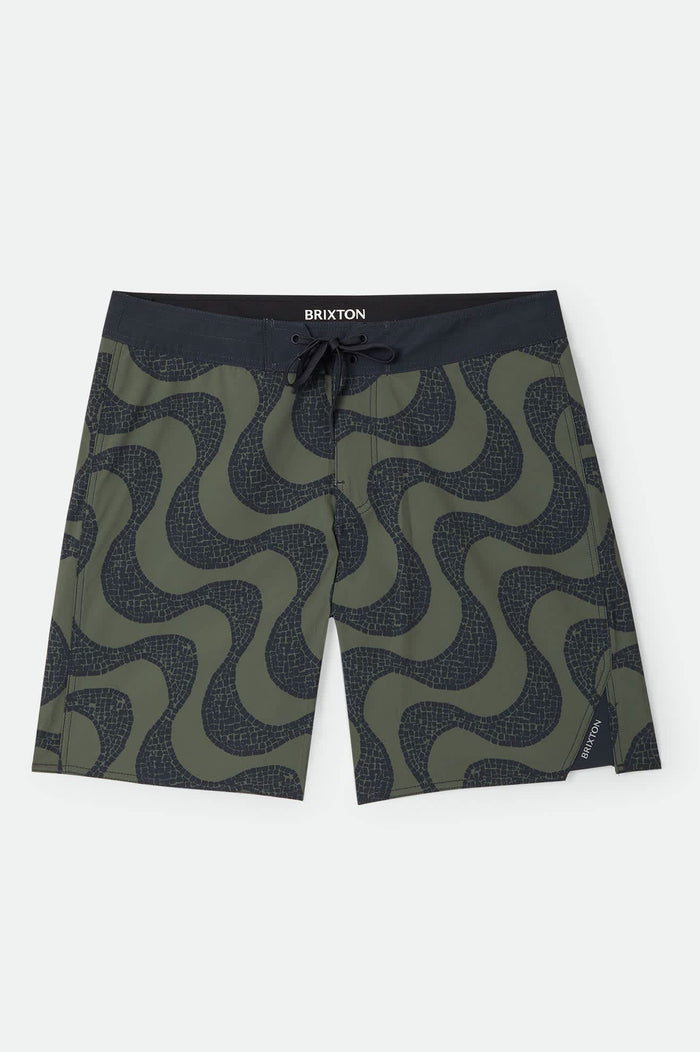 Men's Blitz Boardshort 19" in the color Dark Olive/Black - Front Product Laydown Image