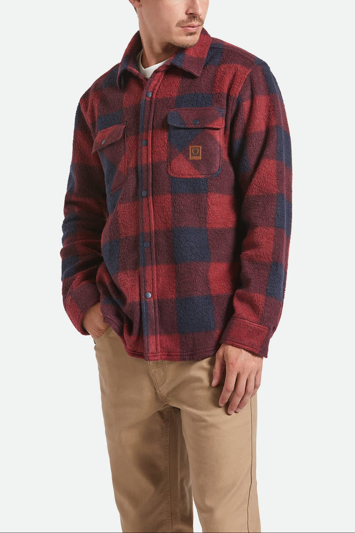 Men's Bowery Arctic Stretch Fleece in the color Adrenaline Rush/Mood Indigo Plaid - Men's Front View