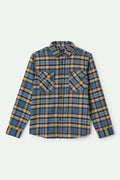 Men's Bowery L/S Flannel in the color Azure Blue/Washed Navy/Sand - Front Product View