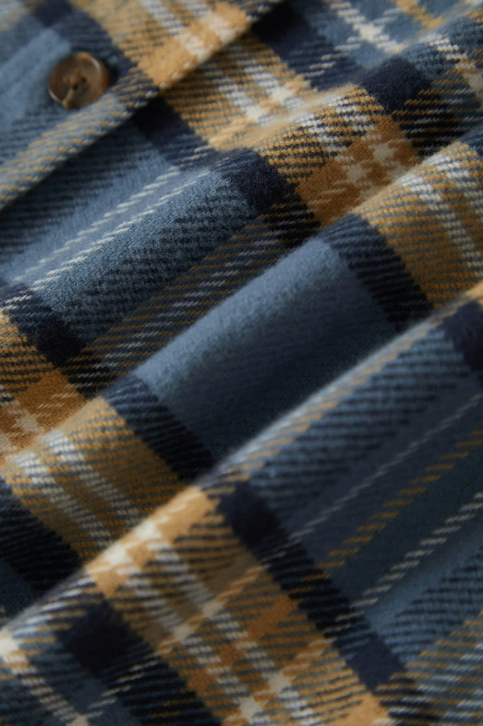 Men's Bowery L/S Flannel in the color Azure Blue/Washed Navy/Sand - Additional Laydown image