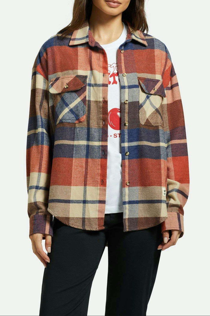 Brixton Women's Bowery Women's Classic L/S Flannel - Navy/Mars Red/Whitecap | Front fit